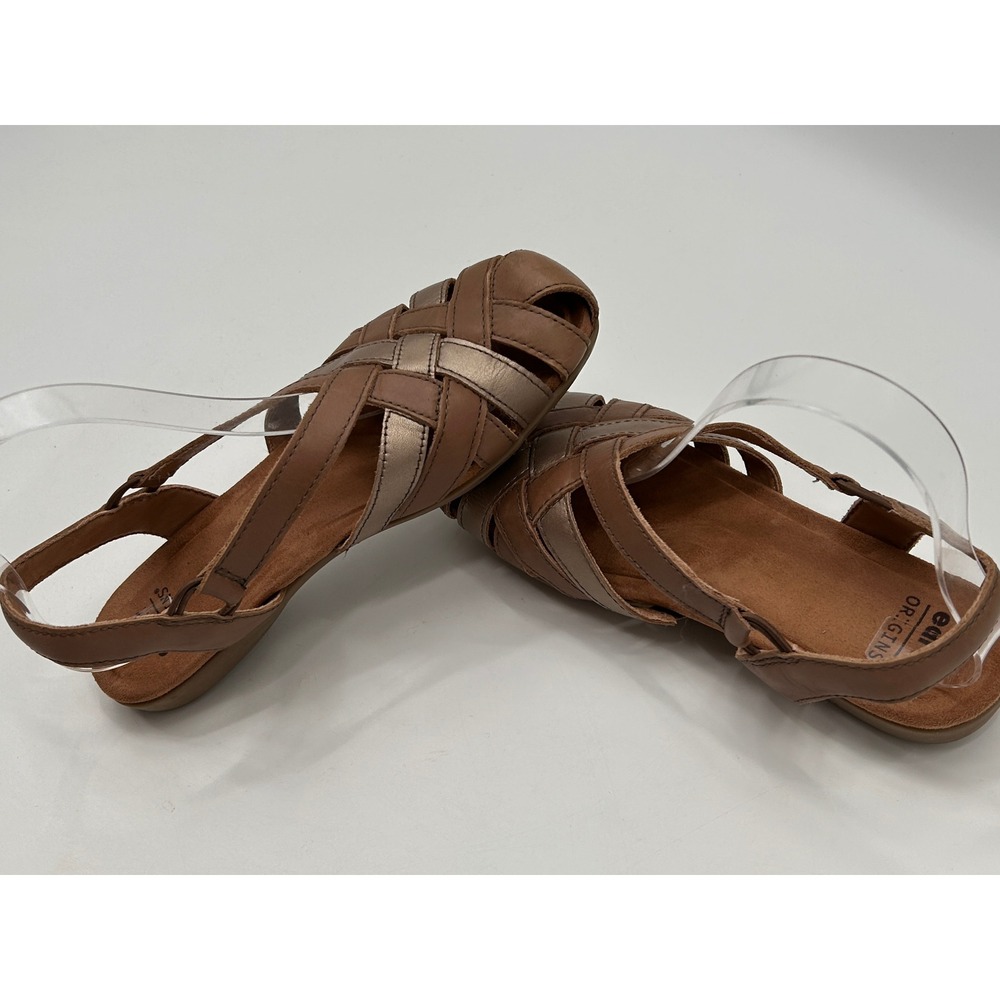 Earth Origins Leather Woven Slingback Sandals Brown Bronze Comfort Shoes - Picture 8 of 9